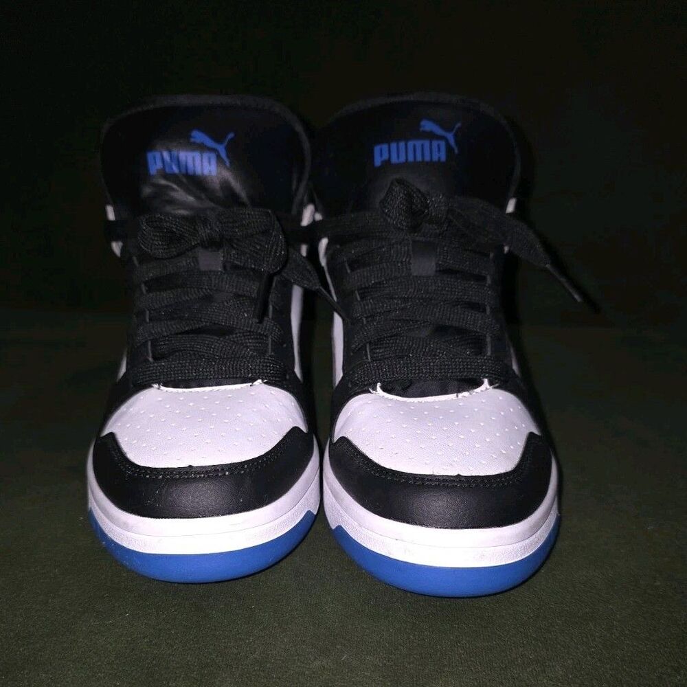 PUMA 370486-25 Mid Top Sneakers Black/White/Blue Men's Basketball Athletic NWOB.